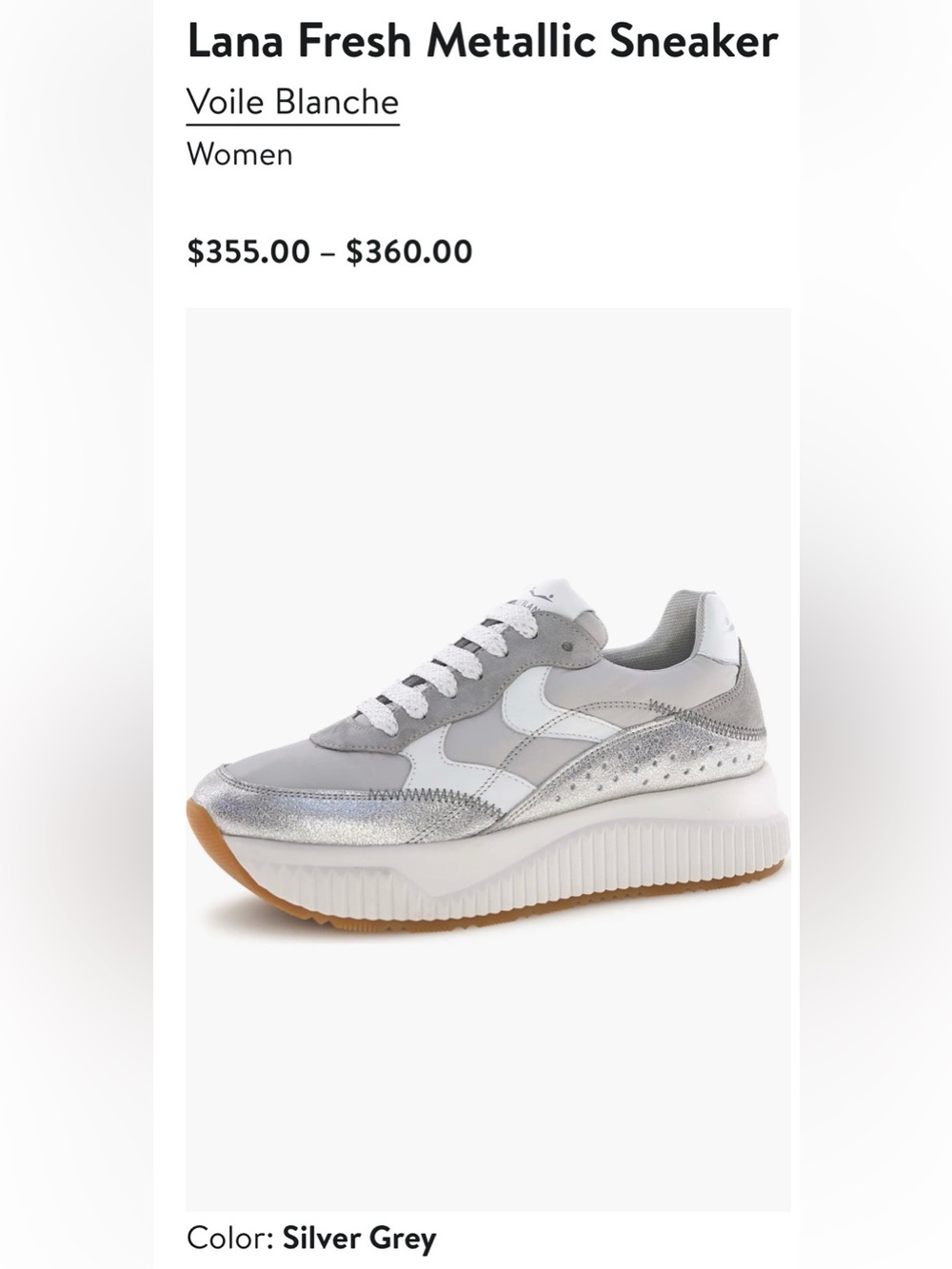 VOILE BLANCHE Lana Fresh Metallic Sneaker in Silver Grey - Picture 3 of 16